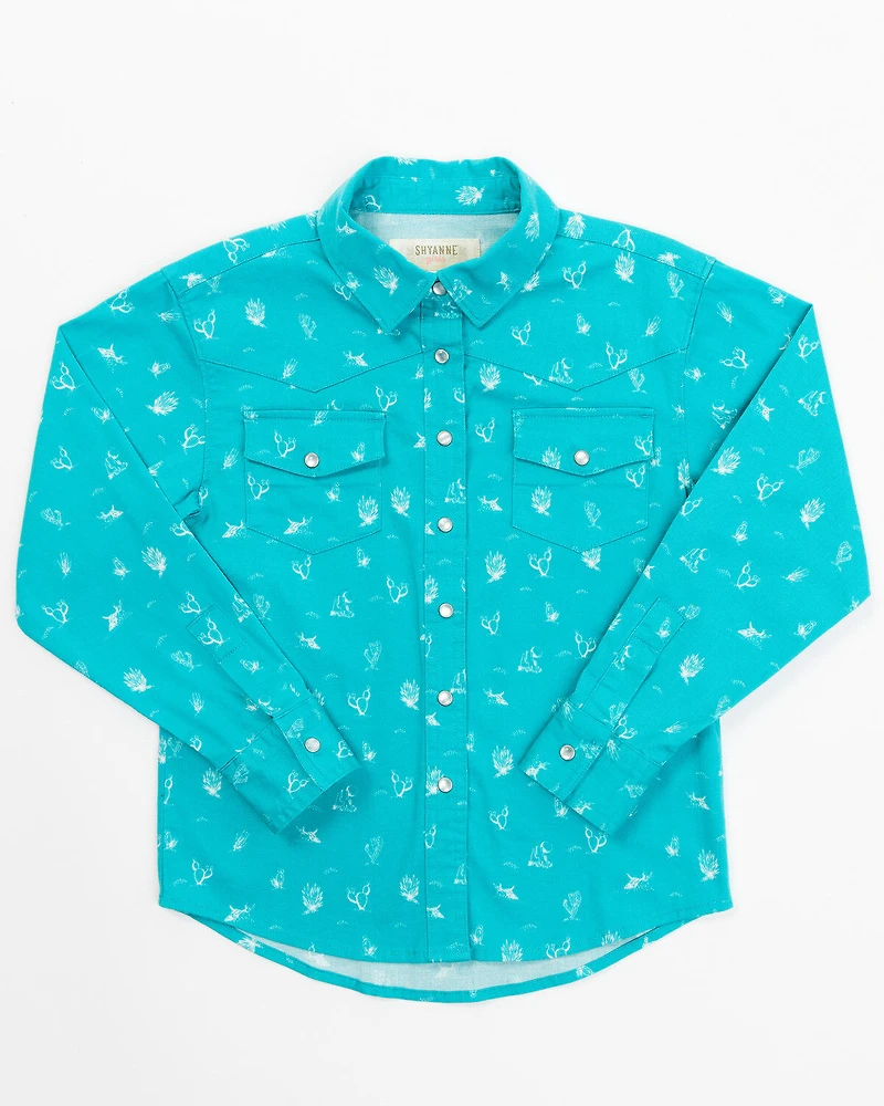 Shyanne Toddler Girls' Cactus Print Long Sleeve Western Pearl Snap Shirt
