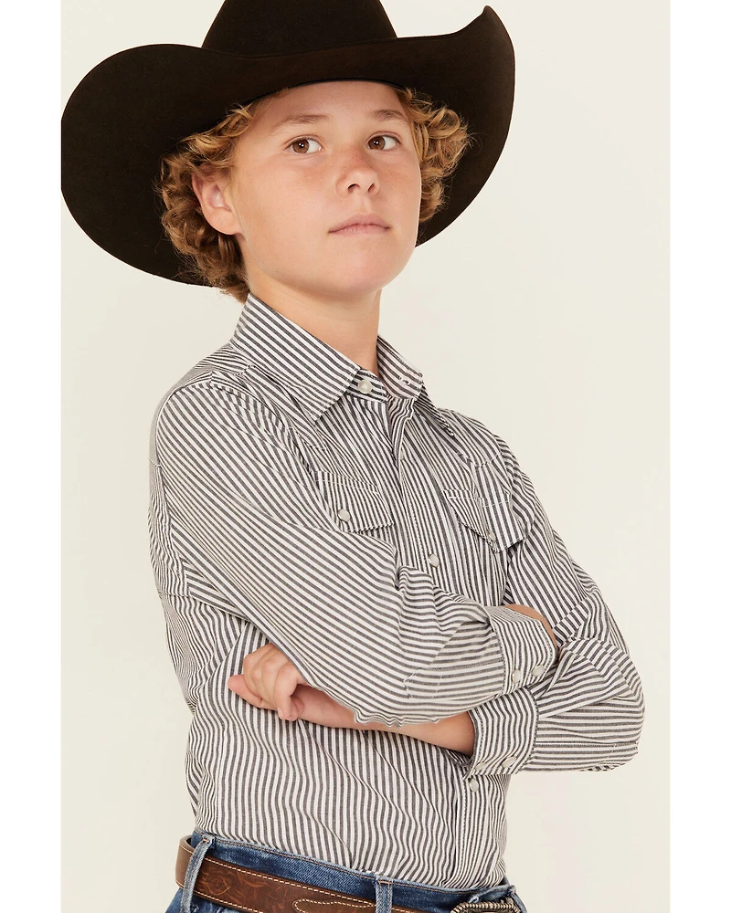 Wrangler Boys' Striped Print Long Sleeve Pearl Snap Western Shirt