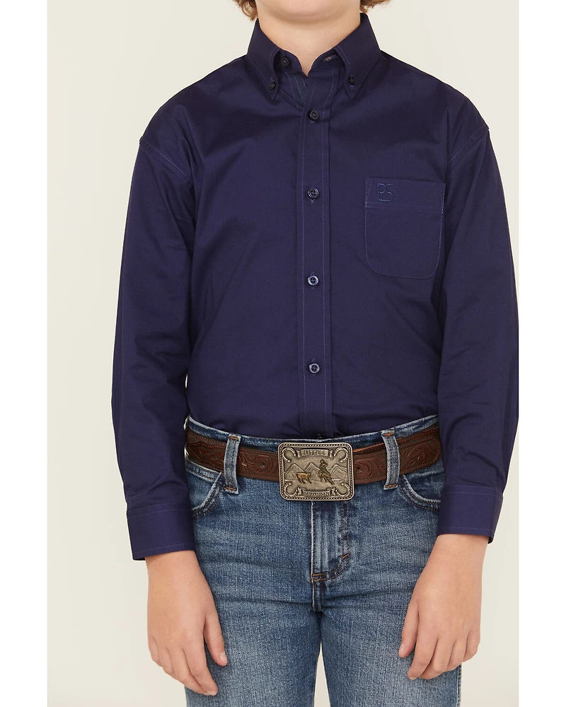 Panhandle Boys' Solid Long Sleeve Button-Down Stretch Western Shirt