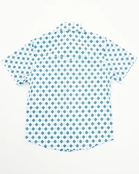 Rodeo Clothing Boys' Little Southwestern Print Short Sleeve Snap Stretch Western Shirt
