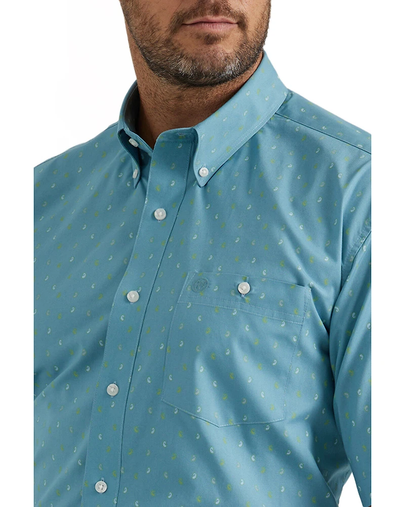 Wrangler Men's Classic Paisley Print Short Sleeve Button-Down Western Shirt