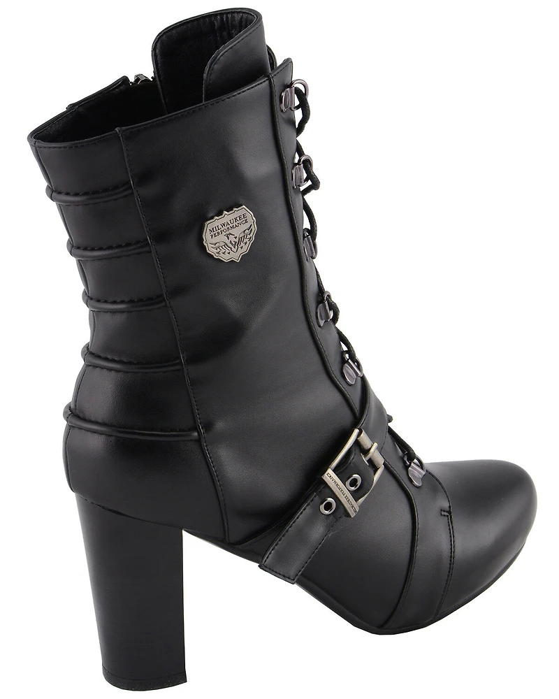 Milwaukee Leather Women's Block Heel Lace Front Boots - Round Toe
