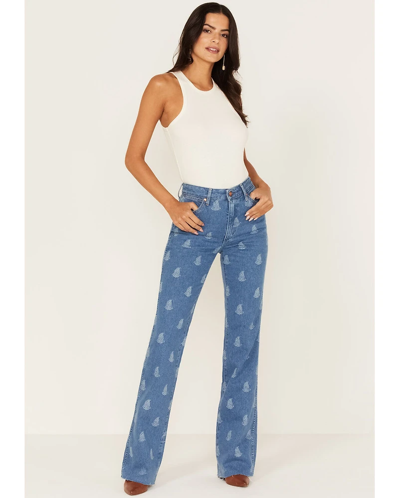 Wrangler Women's Medium Wash Paisley Print Westward High Rise Bootcut Jeans