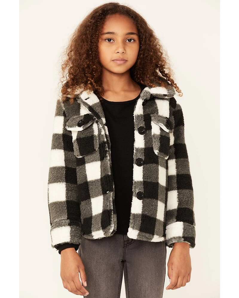 Urban Republic Little Girls' Plaid Print Sherpa Jacket