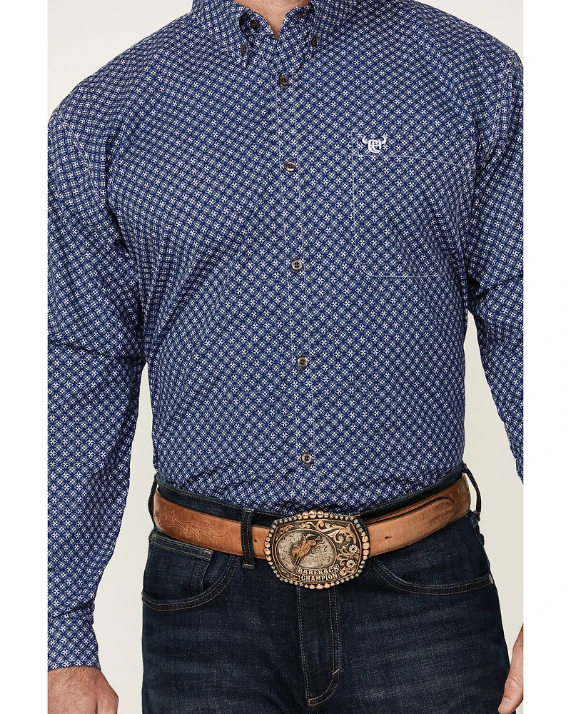 Cowboy Hardware Men's Cross Floral Print Long Sleeve Button-Down Stretch Western Shirt
