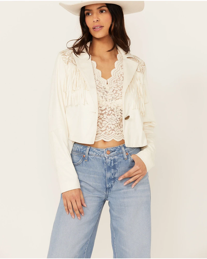 Shyanne Women's Embellished Fringe Faux Suede Blazer