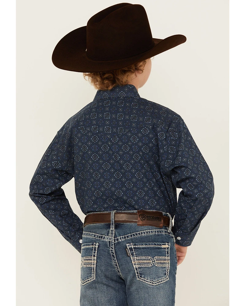 Rock & Roll Denim Boys' Medallion Print Long Sleeve Pearl Snap Western Shirt