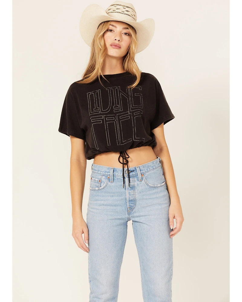 Cleo + Wolf Women's Living Free Graphic Drawcord Crop Tee