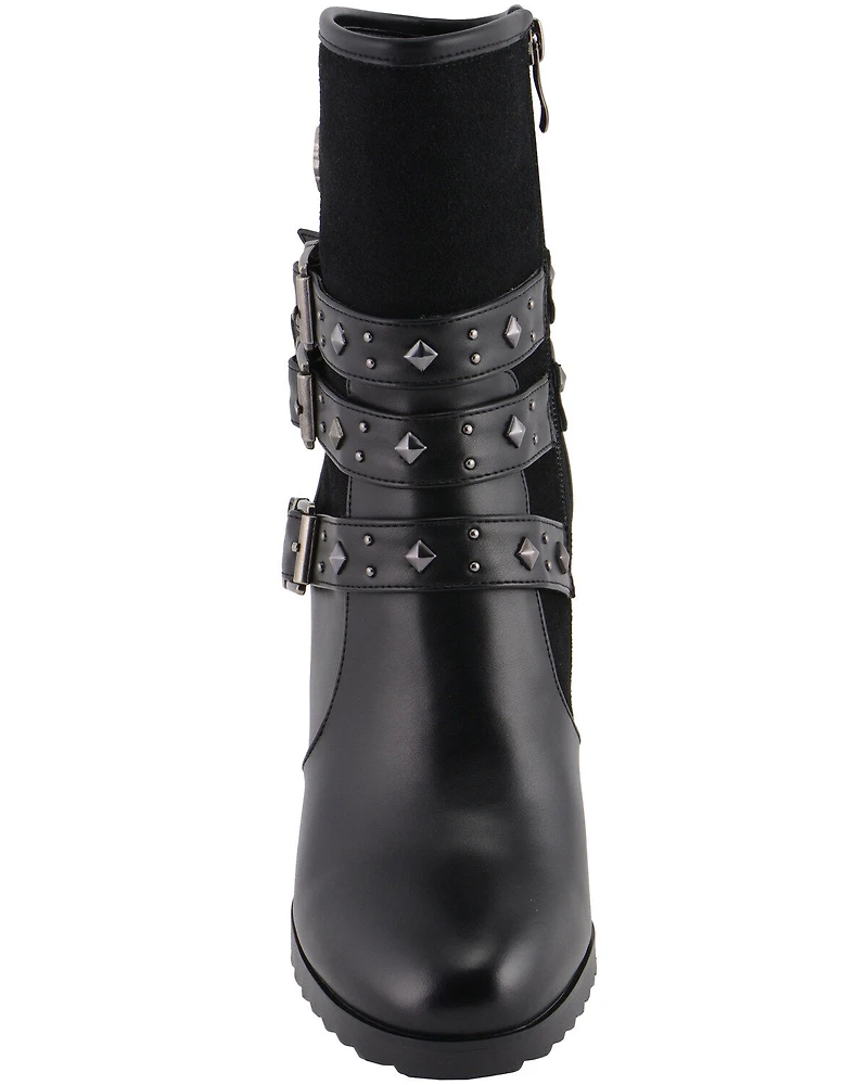 Milwaukee Leather Women's Block Heel Triple Strap Riding Boots - Round Toe