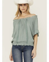 Band Of The Free Women's Solid Short Sleeve Off Shoulder Blouse