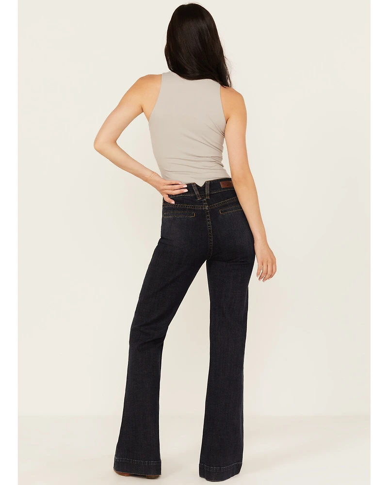Rock & Roll Denim Women's Dark Wash High Rise Raw Trouser Jeans