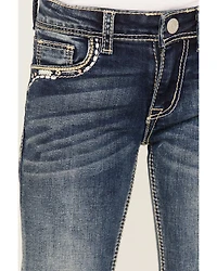 Grace LA Girls' Medium Wash Mid Rise Embroidered Cactus Bootcut Jeans