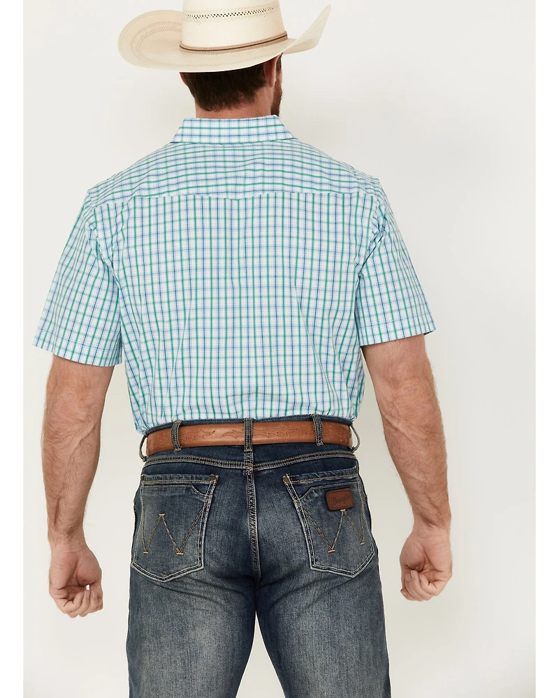 Panhandle Men's Plaid Print Short Sleeve Pearl Snap Western Shirt