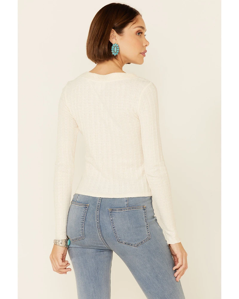 Shyanne Women's Ribbed Button-Front Long Sleeve Henley Top