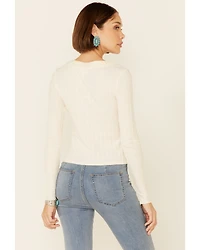 Shyanne Women's Ribbed Button-Front Long Sleeve Henley Top