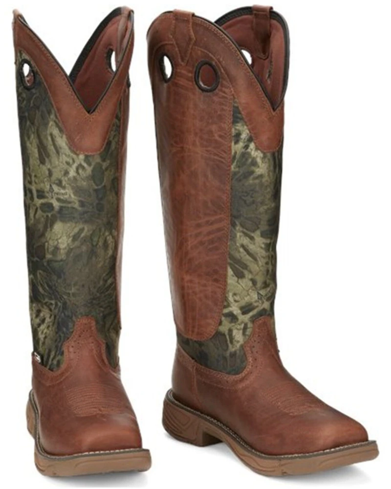 Justin Men's Rush Strike Camo Shaft Leather Pull On Snake Boots - Square Toe
