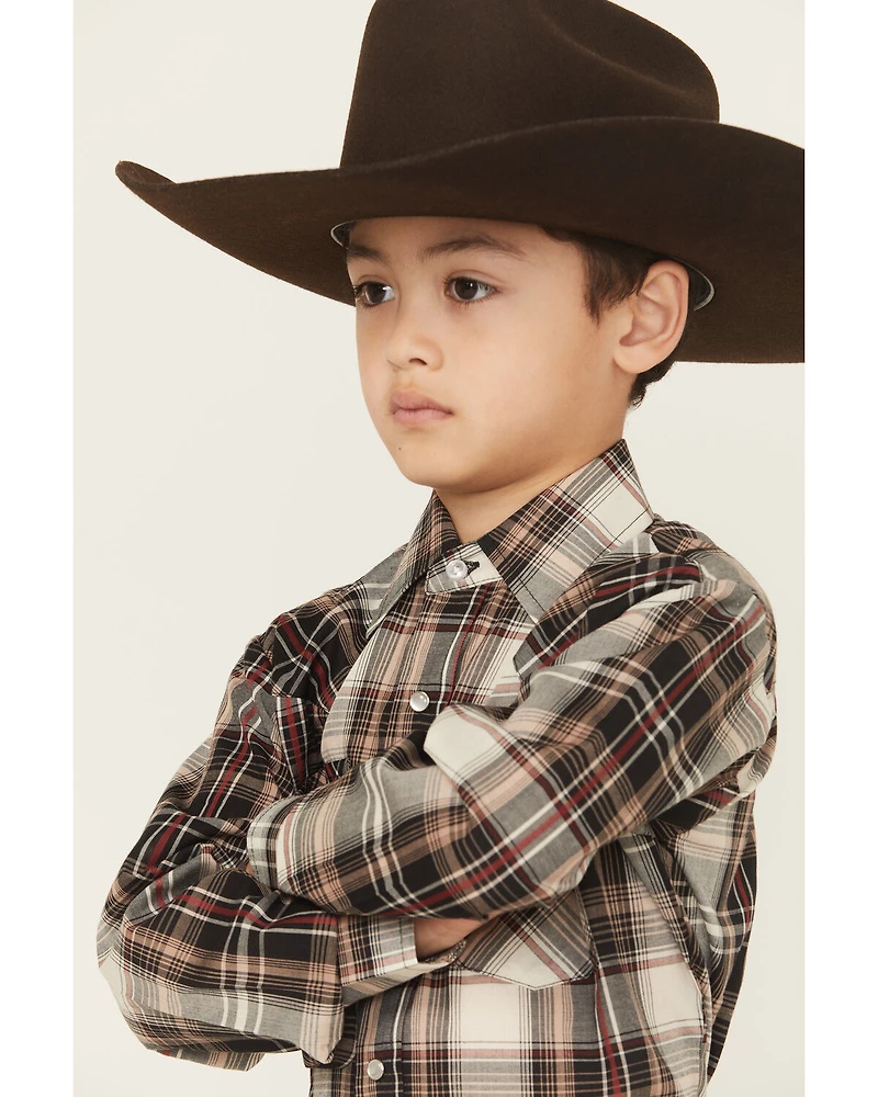 Ely Walker Boys' Plaid Print Long Sleeve Snap Western Shirt