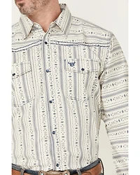 Cowboy Hardware Men's Southwestern Striped Print Long Sleeve Snap Stretch Western Shirt