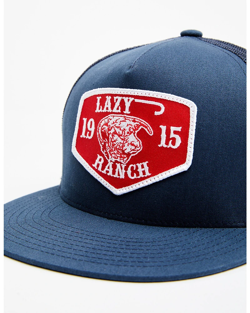 Lazy J Ranchwear Men's Navy Red Ranch Logo Patch Mesh Back Ball Cap