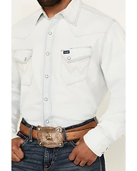 Wrangler Men's Light Wash Vintage Solid Long Sleeve Snap Western Shirt
