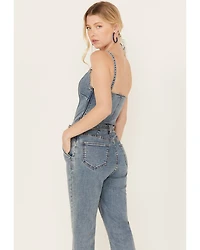 Rock & Roll Denim Women's Medium Wash Straight Leg Stretch Jumpsuit