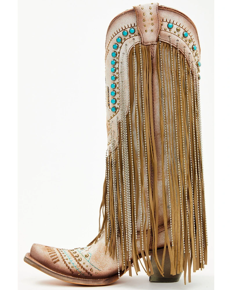 Corral Women's Embroidered and Crystal Eagle Fringe Western Boots - Snip Toe