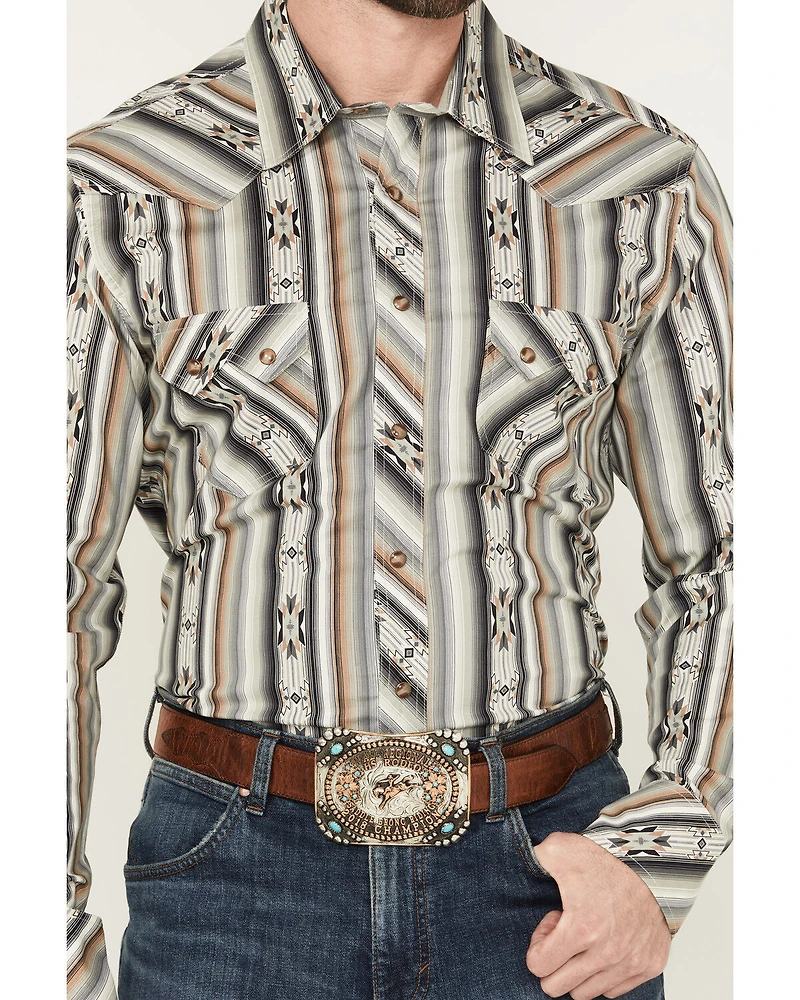 Rock & Roll Denim Men's Southwestern Striped Long Sleeve Snap Stretch Western Shirt