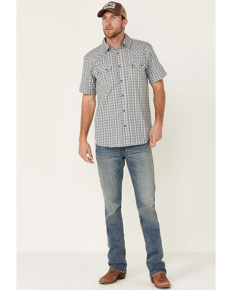 Moonshine Spirit Men's Santa Fe Dobby Plaid Short Sleeve Snap Western Shirt