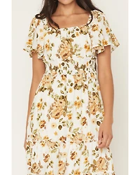 Wild Moss Women's Floral Print Short Sleeve High-Low Dress