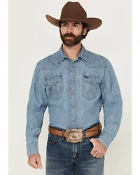 Wrangler Men's Light Wash Denim Long Sleeve Snap Western Shirt