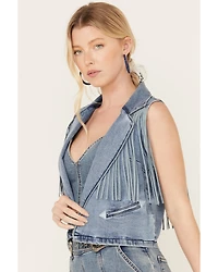 Rock & Roll Denim Women's Medium Wash Cropped Fringe Vest