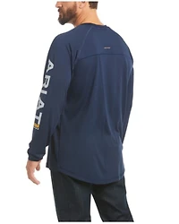 Ariat Men's Navy Rebar Heat Fighter Long Sleeve Work Pocket T-Shirt