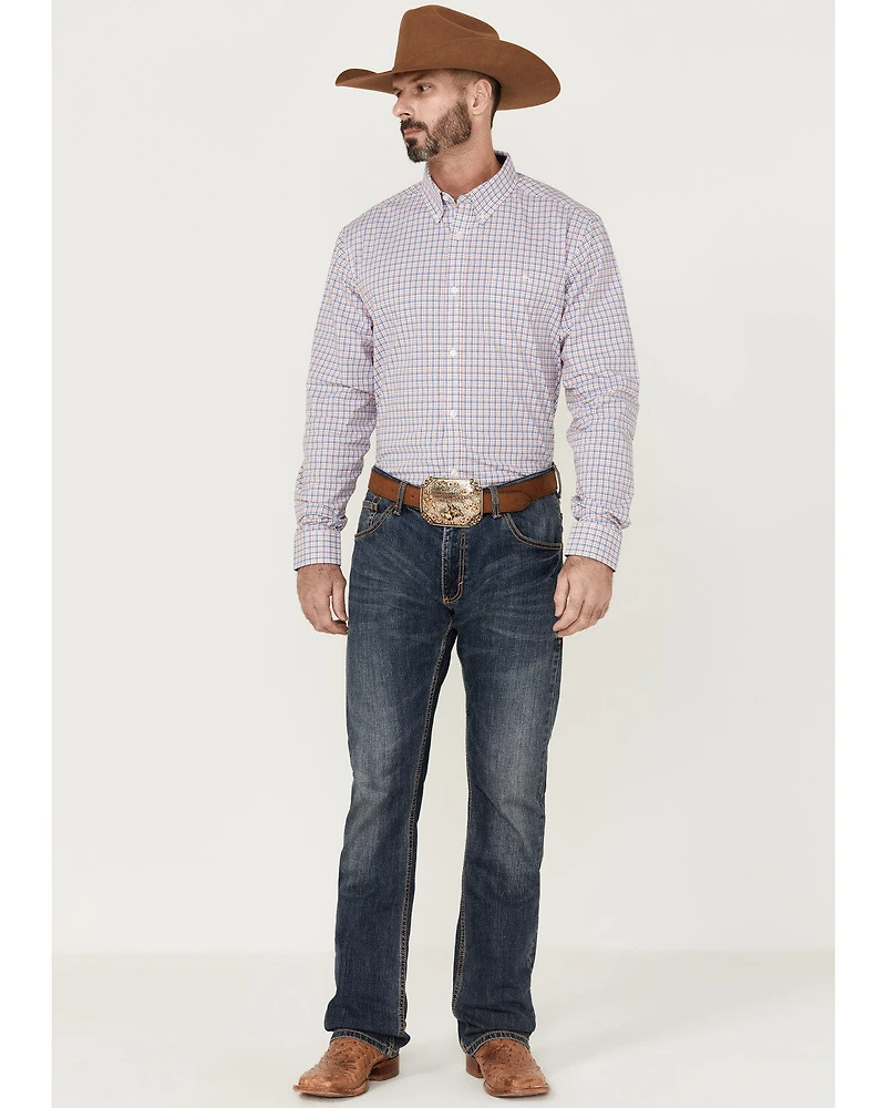 RANK 45® Men's Bronc Small Plaid Print Long Sleeve Button-Down Western Shirt