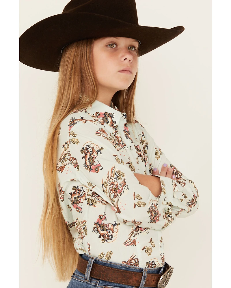 Cruel Girl Girls' Printed Long Sleeve Rhinestone Snap Western Shirt