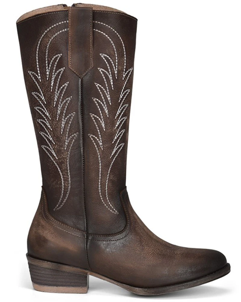 Circle G Women's Tobacco Embroidery Zip Leather Western Boot - Round Toe