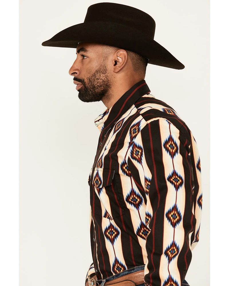 Wrangler Men's Checotah Southwestern Striped Long Sleeve Snap Western Shirt