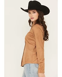 Shyanne Women's Faux Suede Lace Yoke Long Sleeve Button-Down Western Shirt