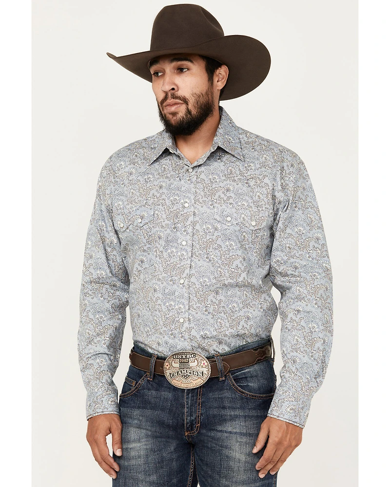 Rough Stock by Panhandle Men's Bandana Paisley Print Long Sleeve Pearl Snap Stretch Western Shirt