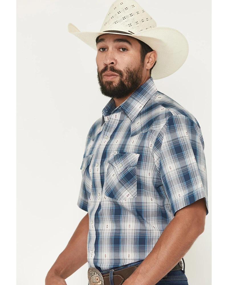 Ely Walker Men's Plaid Print Short Sleeve Pearl Snap Western Shirt