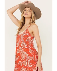 Wild Moss Women's Floral and Paisley Print Hanky Hem Midi Dress