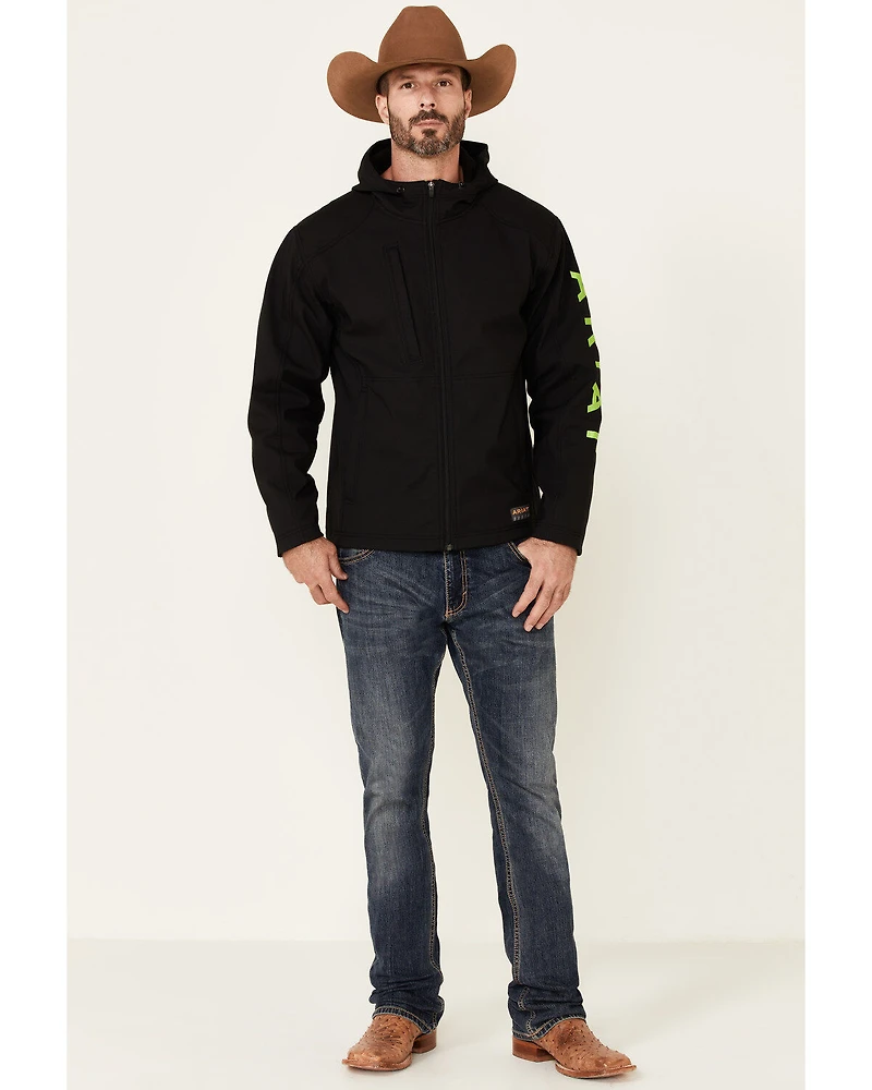 Ariat Men's Black & Lime Rebar Stretch Canvas Softshell Logo Zip-Front Work Jacket