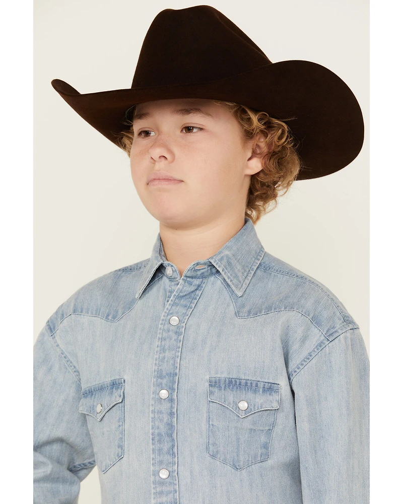 Rock & Roll Denim Boys' Light Wash Long Sleeve Pearl Snap Western Shirt