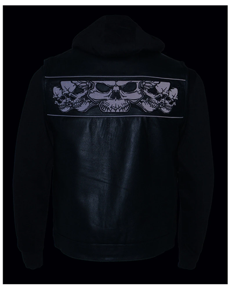 Milwaukee Leather Men's Leather Concealed Carry Vest with Reflective Skulls and Removeable Hoodie - 4X