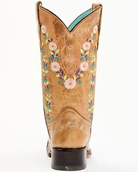 Corral Girls' Floral Embroidered Blacklight Western Boots - Square Toe