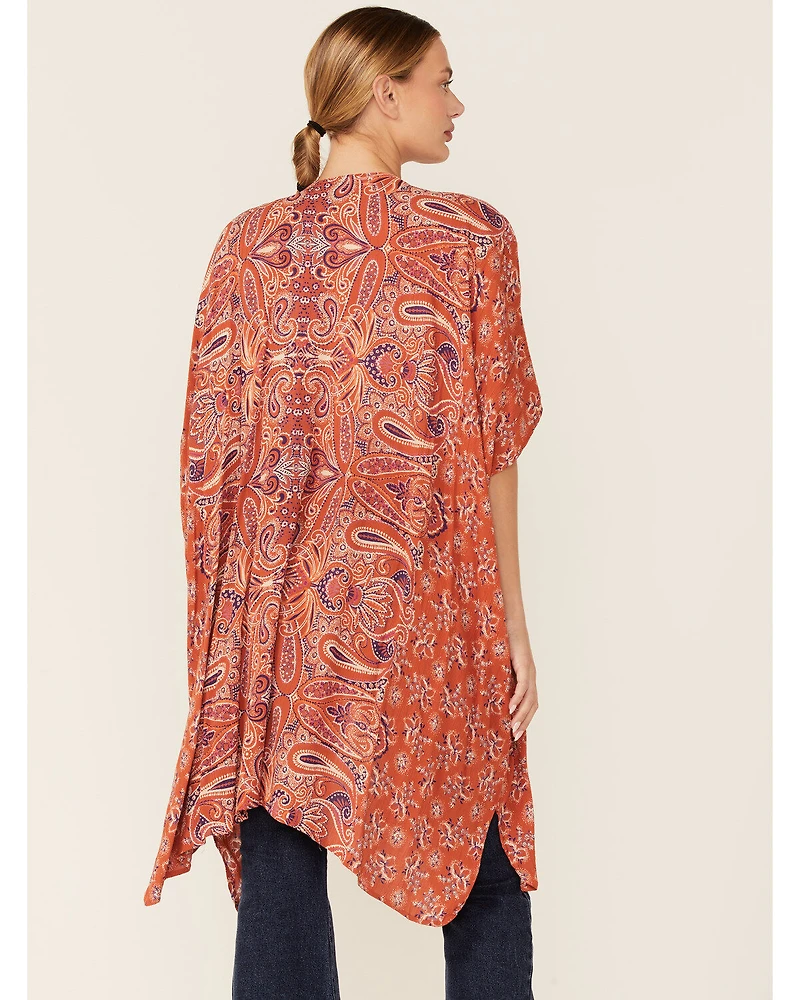 Angie Women's Coral Paisley Spice Print Kimono