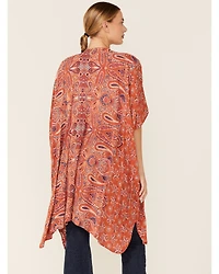 Angie Women's Coral Paisley Spice Print Kimono