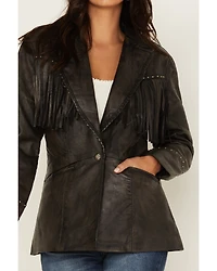 Cripple Creek Women's Antique Studded Fringe Lamb Nappa Snap Blazer