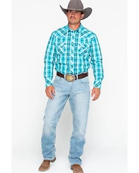 Rock & Roll Denim Men's Poplin Plaid Print Snap Long Sleeve Western Shirt