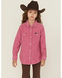 Wrangler Girls' Corduroy Long Sleeve Snap Western Shirt