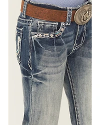 Grace LA Little Girls' Light Wash Double Horseshoe Pocket Bootcut Stretch Denim Jeans